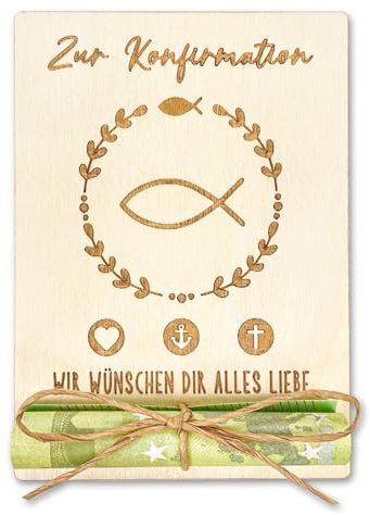 Luckeey Konfirmation Geschenk, Geldgeschenk Konfirmation Verpackung aus Holz, Personalisiert Geschenke zur Konfirmation Mädchen & Jungen - 12.5 × 9 cm