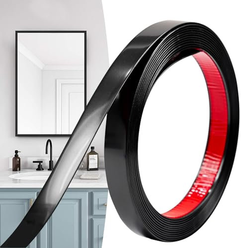 Hengrongshen Zierleisten Selbstklebend Schwarz (6M x 2cm) abziehen und aufkleben, Flexible PVC Wandleisten, Ideal für Wand, Spiegel, Decke, Boden, Schrank, Fliesen, Kanten, DIY Zierleisten