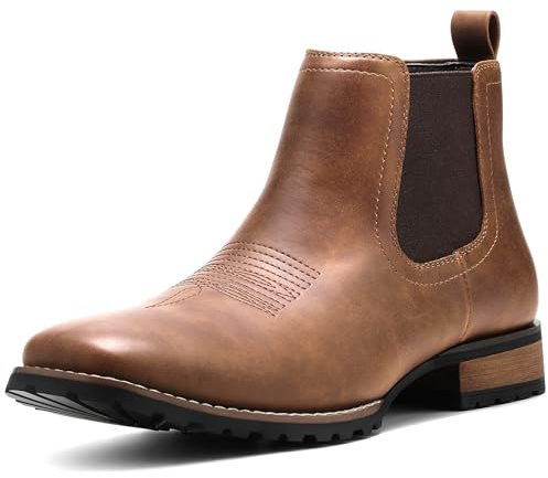JASONSTAR Chelsea Cowboy Boots for Men Square Toe Western Boots Classic Casual Work Ankle Boots-botines para hombre