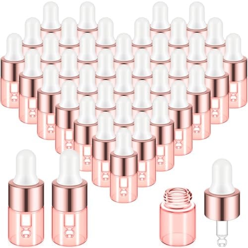 Didaey 100 Pcs Mini Glass Oil Dropper Bottle Bulk, 2 ml Pink Rose Gold Essential Small Empty Bottles Sample Containers Perfume Liquid Vials with Cap for Traveling