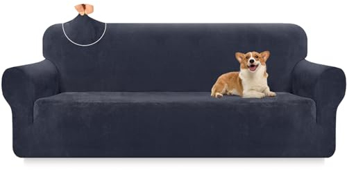 Granbest Übergroßer verdickter Plüsch-Samt-Sofa-Bezug 4-Sitzer Hochelastischer Couch-Bezug Superweicher Sofa-Schonbezug Luxus-Möbelschutz für Haustiere und Kinder (4-Sitzer, Anthrazit-Grau)