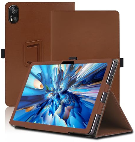 Étui pour Blackview Mega 8 13 Pouces, Blackview Mega 8 Coque Tablette, Housse de Protection avec Support Pliable, Porte-Crayon et Dragonne, Protection Totale. (Marron)