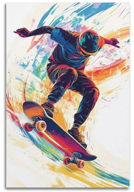 XHBKJA Lebendiger Skateboarder in dynamischer Pose, zeigt spannendes Skate-Boarding-Action-Poster, Leinwand, Wandkunst, minimalistisch, modern, Wandbild, dekoratives Gemälde, hängendes Kunstwerk, 30 x