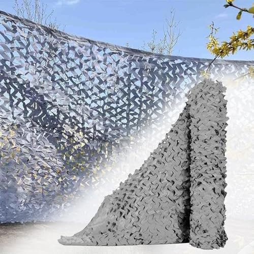 Camouflage Netz Grau, 2x2m Sonnenschutz Tarnnetz Jagd, Verstärktes Sonnensegel, 210D Oxford Tarnnetz für Camping, Party Deko, Sichtschutz