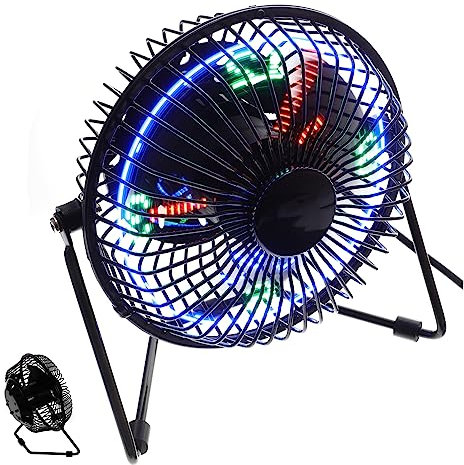 Happyyami Mini USB Lüfter mit Led-uhr und Temperaturanzeige Tragbarer Tischventilator mit Rotation für Büro Zuhause und Reisen Leise Metalldesign Einfach zu Bedienen