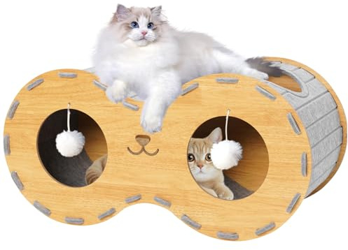 Nido de Gato de Madera, Paja del GATT con 2 Suaves, apilable, fácil de Limpiar y Montar colch, casa de Gato de Doble Capa, combinación de Escalada para los Animales domésticos