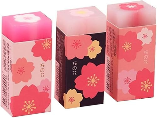 Radiergummis mit Kirschblüten, 3 Stück, rosa Kirschblüten von Sakura-Blütenblatt, Skizze, Malstift, Korrekturwerkzeug, Schule, Büro, Schreibwaren, Standard-Bleistift-Radiergummis