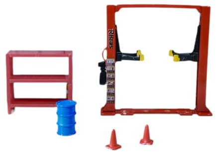 Colcolo 1/64 Scale Diorama Garage Accessories Auto Shop Container Traffic Cones Scene Model Furniture Model Workshop Maintenance Tool, Red Car Lift