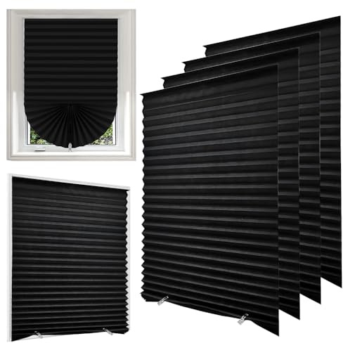Jonuin 4 Pack Temporary Blinds, 90x180CM No Drill Stick on Blinds, Easy to Cut and Fit Self Adhesive Blind for Windows, Doors, Kitchen, Bathroom, Bedroom Blackout Thermal Privacy Protection (Black)