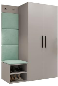 Mirjan24 Garderoben-Set Mapreni IV, Schuhschrank + Kleiderhakenbrett + Kleiderschrank Gepolstertes Paneel/Wandpaneel Kleiderhaken Flurgarderobe Wandgarderobe (Cashmere, Manila 11)