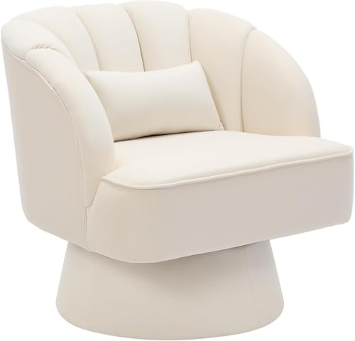 OPULENTHOME Fauteuil pivotant Moderne, rembourré en Velours à 360 °, avec Dossier rayé et Rembourrage en Peluche, Fauteuil Rond Confortable pour Salon, Chambre à Coucher, Coin Lecture (Beige)