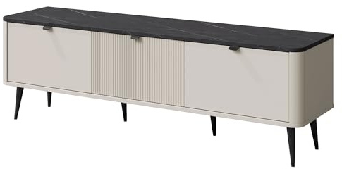 Mirjan24 TV-Lowboard Rotevio 3K RT13 mit 3 Türen und Staufächern, Fernsehschrank, TV-Kommode mit abgerundeten Seiten, TV Sideboard (Cashmere + Steingrau)