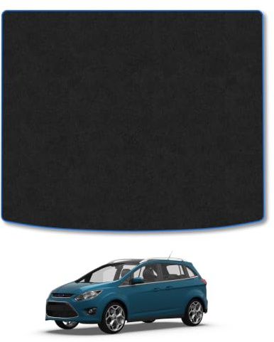Ford Grand C-Max (2010-2019) [7 Seat] Carpet Boot Mat | Blue Edge Trim Tailored Fit Boot Liner Full Coverage Protection Accessories Easy Clean Anti Slip Made in the UK