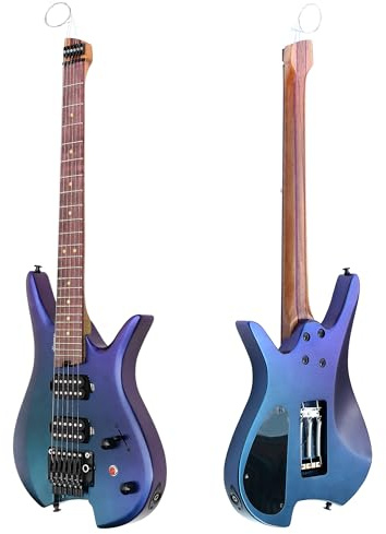 Batking Electric Travel Headless Guitar, 6 String, Double Locking Tremolo System, Chameleon Color Finish with Gig Bag