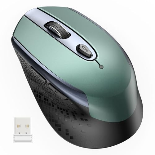 cimetech Wireless Mouse, 6 Buttons Mouse Silent Efficient Design, Suitable for Hand Size & Comfortable Grip, Office Mouse for Laptop PC Computer Tablets Windows Linux, 3 Adjustment Levels, Green
