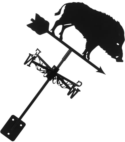 Veemoon Girouette en Métal Forme Sanglier, Indicateur de Direction du Vent Pivotant, Piquet de Jardin Robuste pour Décoration Extérieure, Installation Toiture ou Terrain, Accessoire