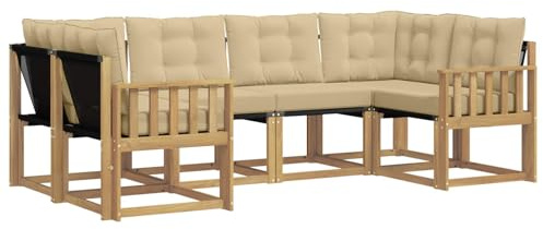 vidaXL Outdoor-Sofagarnitur mit Kissen 6 pcs Weiß und Beige, Sofaset für den Garten, Moderne Kollektion, wetterfest, Bequeme Akazienholz-Sitze, entspannendes Arrangement