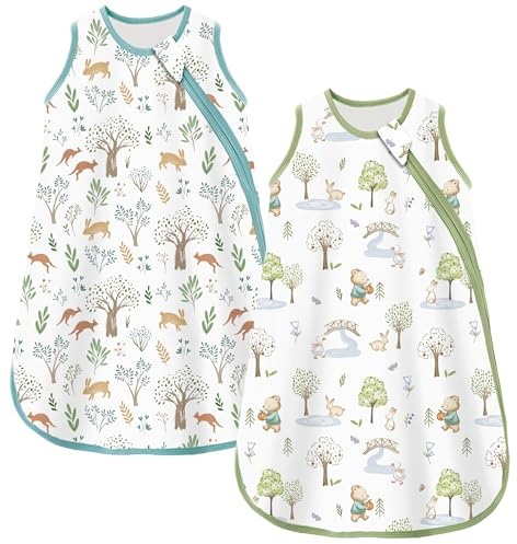 Chilsuessy Baby Sommerschlafsack 2er Pack Baby Schlafsack 0.5 Tog 100% Baumwolle Babyschlafsack Ärmellos für Neugeborene, 0.5 Tog/Apfelgarten + Wald, 67cm/0-6 Monate