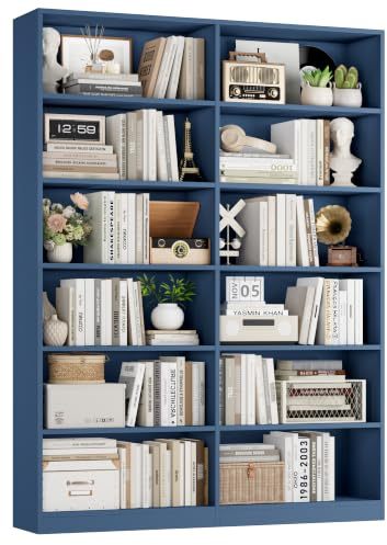 FirFurd Bücherregal Bücherschrank mit 12 Fächern 120x30x188,7 cm blau | Billy Regal blau, Raumteiler, Standregal doppelreihig, zur Aufbewahrung und Präsentation, für Arbeitszimmer Wohnzimmer