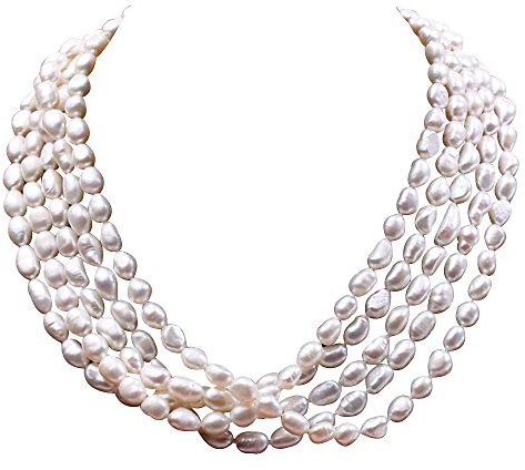 JYX - Collana da donna con 5 fili di perle d'acqua dolce coltivate bianche, 6,5-7 mm