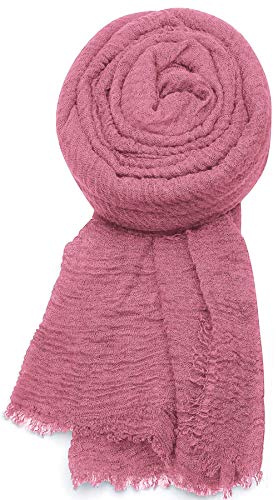 World of Shawls Chic Ladies Crinkle Distressed Effect Scarf with Fringed Edges (Rose Pink)
