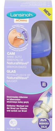 LANSINOH Weithalsflasche Glas 160 ml mit Sauger S 1 St