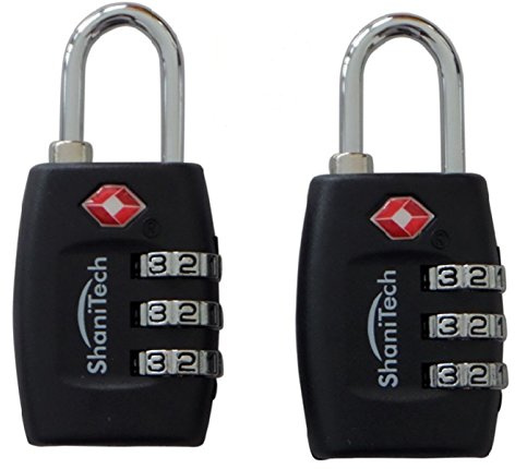 ShaniTech UK Pack of 2 TSA 3 Digit Combination Travel Suitcase Luggage Bag Code Lock - Black