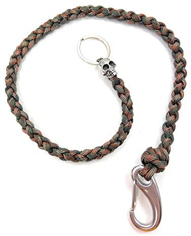 HanseCharms-Schlüsselkette-US Paracord Typ III-Handmade-Schlüsselband-5 cm Edelstahl Karabiner-Edelstahl Skull-Portemonnaiekette-Hosenkette-Geschenkidee (Woodland Camo)