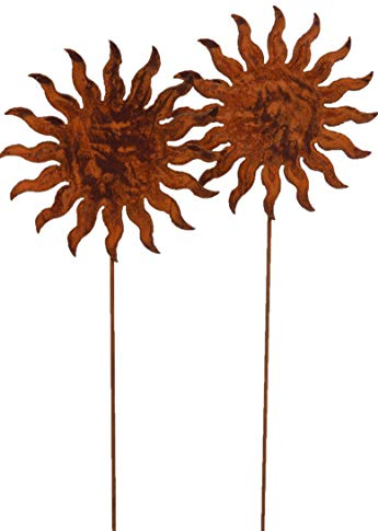 Bornhöft 2er Set Gartenstecker Sonne 15cm x 60cm Metall Rost Gartendeko Edelrost Groß