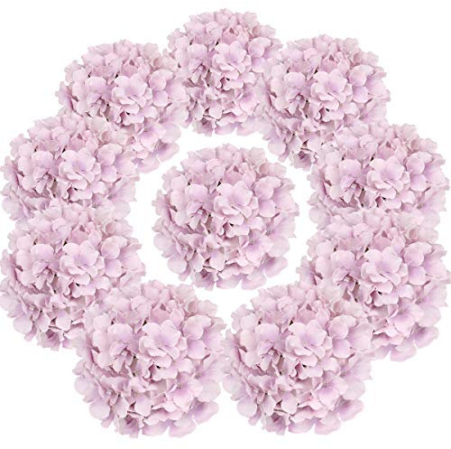 Flojery Testa di ortensie artificiali in seta con steli, per decorazione della casa e matrimonio, confezione da 10 (viola)