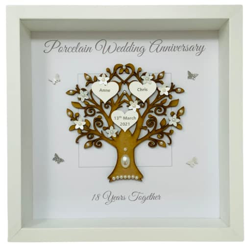 18th Anniversary Gift for Wife Husband Couple, Personalised Handmade Frame, Porcelain Wedding Anniversary Gifts for Her Him Girlfriend Boyfriend 18 Years Together - Various Designs (Message)