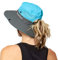 Damen Outdoor UV-Schutz Faltbare Sonnenhüte Mesh Breiter Rand Strand Fischerhut mit Pferdeschwanzloch, Blau, Einheitsgröße