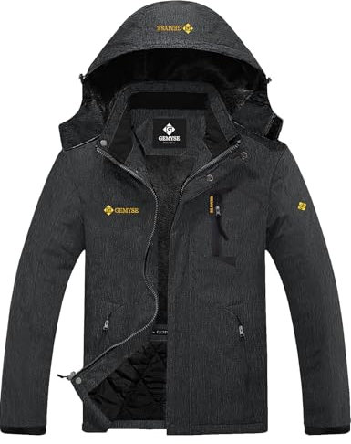 GEMYSE Herren Warme Skijacke Berg Winddicht Wasserdicht Atmungsaktiv Multi-Pocket Outdoor-Winterjacke mit Kapuze,Dunkelgrau,L