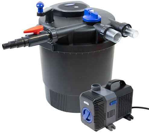 Pondlife Teich Filteranlage Set 5, Druckfilter CPF-20000 mit UVC Klärer für Teiche bis 40.000 Liter, 12.000L/h Durchfluss, energieeffiziente Pumpe CTP-7000 inkl. 10m Schlauch