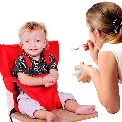 ele ELEOPTION Tragbar Baby Hochstuhl Esszimmerstuhl Sicherheitsgurt, Kinderstuhl Fütterungsstuhl Sicherheit Sitzbezug, Faltbar Kleinkind Boostersitze Sitzgurt Geeignet für die meisten Stühle (rot)