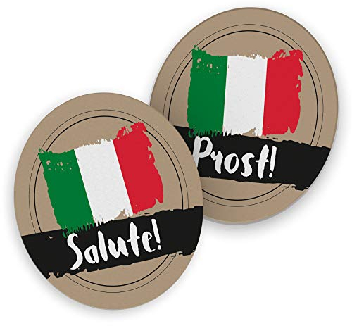 itenga 40x Bierdeckel Untersetzer aus Pappe I mit Ländermotiven und Flaggen I rund, Ø 10,7 cm I ideal als Untersetzer bei Mottopartys, Fussball, Sportveranstaltungen, Grillpartys (Italien 2)