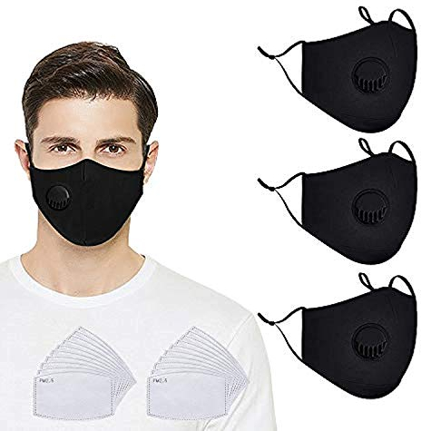 Wiederverwendbarer Gesichtsschutz mit Filter, 3er-Pack waschbares Gesichtstuch mit 20 austauschbaren Filtern, verstellbar für Anti-Staub, Pollen, Outdoor-Aktivitäten, Unisex (3+20)