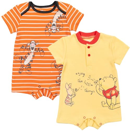 Disney Winnie the Pooh Tigger tiger pig Newborn Baby Boys 2 Pack Rompers Orange/Yellow 6-9 Months