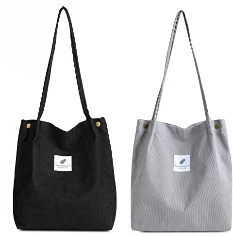 Makukke Umhängetasche Damen - 2pcs Cord Tasche Damen Schultertasche Shopper Damen Henkeltasche für Alltag, Büro, Schulausflug und Einkauf