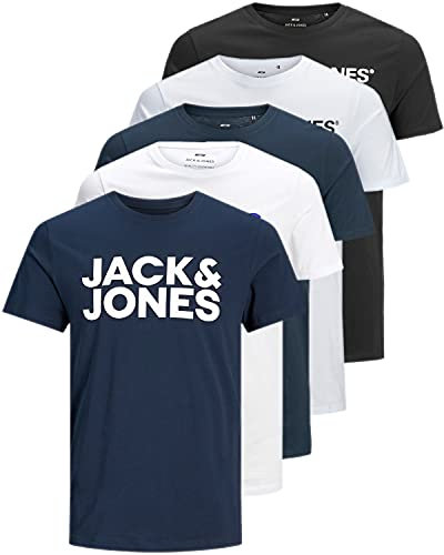 JACK & JONES Herren 5er-Set T-Shirts in verschiedenen Styles, Prints und Farben aus Baumwolle (Slim Fit Mix 10, XL)