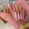 Yheakne Long V Shape Press on Nails Coffin Fake Nails Glossy French Ballerina Ombre Nails Fashion Clip on Nails Full Cover Nails Artificial False Nails Tips for Women and Girls 24Pcs (Pink Tips)