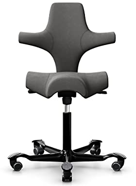HAG Capisco 8106 Stoff Comfort+ Mikrofaser Bürodrehstuhl - Standard Gasfeder 200 mm - Sitzhöhe 47-65,5 cm - weiche Rollen (Black, Comfort+ CMF0049 Charcoal)