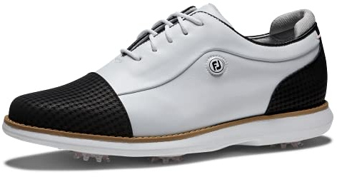 FootJoy Women's Traditions Cap Toe Previous Season Style Golf Shoe, White/Black, 6