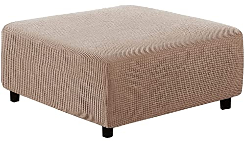 qiden Housse De Pouf Carré 33-45cm / 72-82cm/ 80-100cm Extensible Housse pour Pouf, Protéger Housse De Repose Pied, Couvre Pouf Carré-KakiM