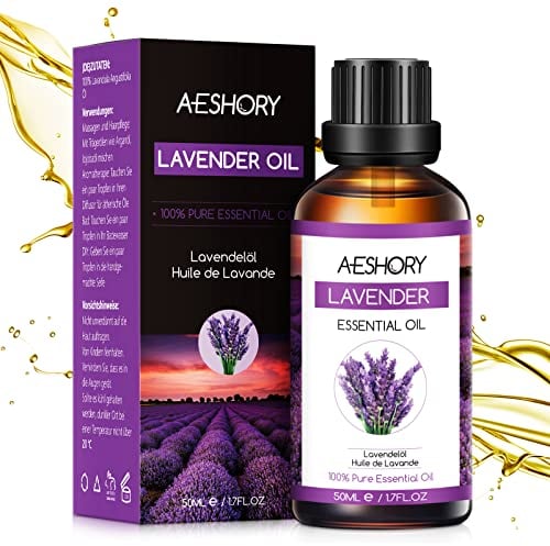 AESHORY Olio Essenziale di Lavanda 50ml, 100% Puro e Naturale Oli Essenziali Aromaterapia per Diffusori, SPA, Massaggio, Cura della Pelle, Relax, Sonno