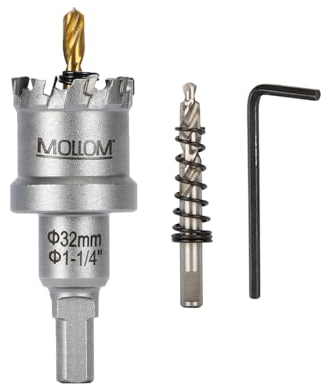 Mollom (32mm | 1-1/4'') Seghe a tazza in carburo pesante con 2 punte pilota, taglia acciaio inossidabile, acciaio dolce, ferro, rame, ottone, plastica