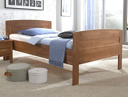 expendio Seniorenbett Sion Comfort Buche massiv Holzbett Farbe und Größe nach Wahl Bettgestell Bett Einzelbett Schlafzimmer, Liegefläche:120 x 200 cm, Holzart:Buche walnuss gebeizt