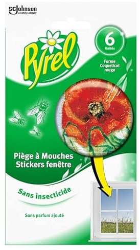 6 PIÈGES STICKERS MOUCHE COQUELICOT, PYREL, LOT DE 3