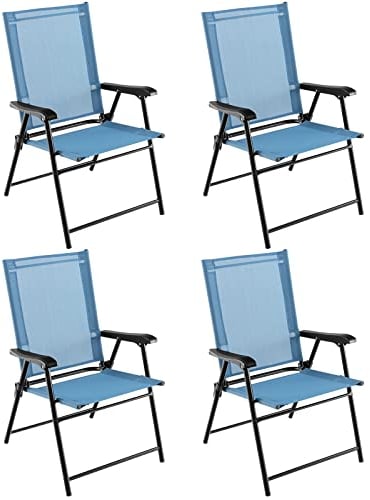 COSTWAY 4er Set Gartenstühle, Klappstühle mit Armlehnen, Balkonstühle mit wetterfestem Stoff, Terrassenstühle für Garten, Hinterhof, Balkon