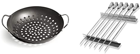 Enders® GEMÜSEPFANNE Grill-Zubehör 8790, BBQ Gourmet, für Gemüse, Salat, Fisch, Pfanne, beschichtet & ® SCHASCHLIKSPIESS-SET EDELSTAHL 8802, Grillspieße, Fleischspieße, Grill-Zubehör, Gasgrill BBQ